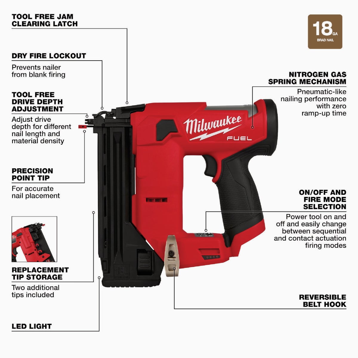 Milwaukee M12 FUEL Brushless 18 Gauge Compact Cordless Brad Nailer Tool Only Anderson Lumber