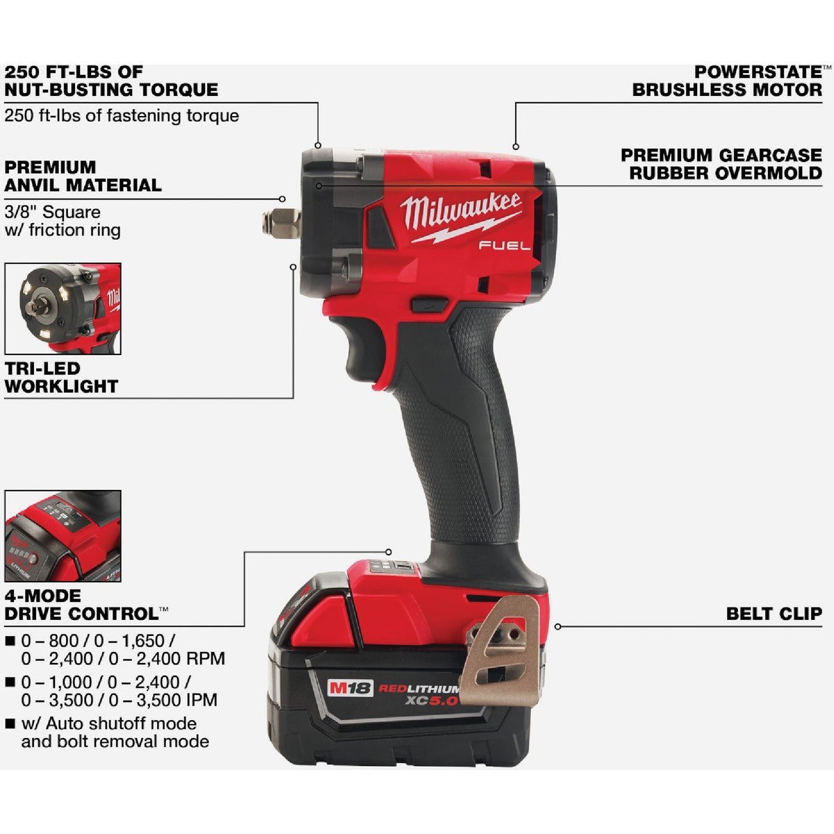 Milwaukee M18 FUEL Brushless 3 8 In. Compact Cordless Impact Wrench Kit with Friction Ring 2 5.0 Ah Resistant Batteries Charger Anderson Lumber